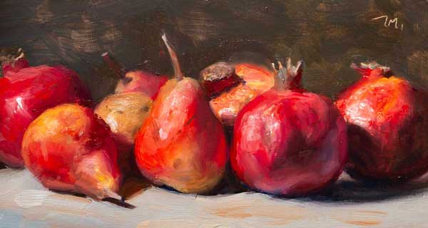 daily painting titled Pears and pomegranates