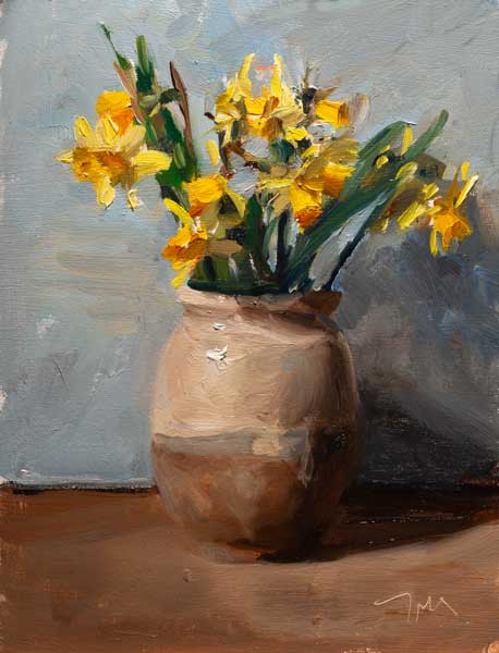 daily painting titled Jonquils in a provençal pot