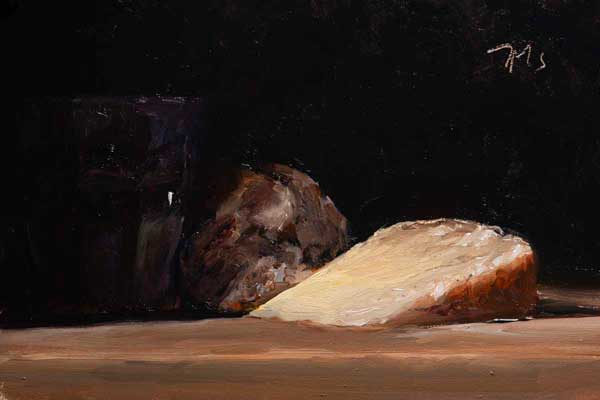 daily painting titled Vieux Salers with bread and wine