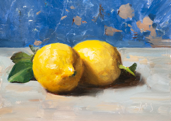 daily painting titled Lemons with blue background