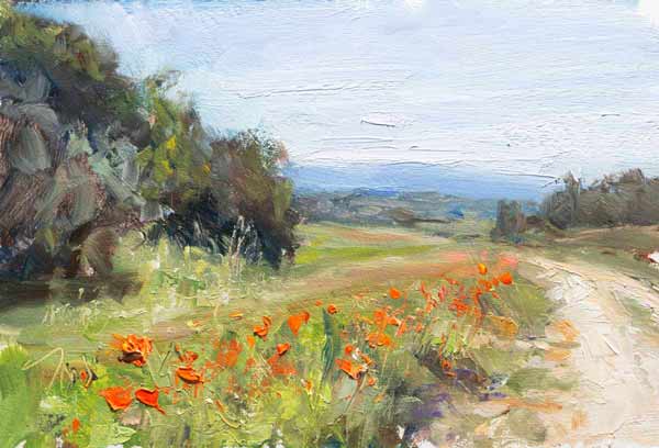 daily painting titled Track with  poppies
