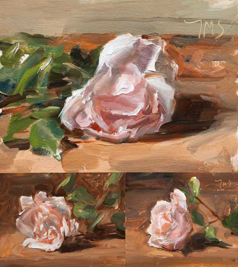 daily painting titled Three rose paintings