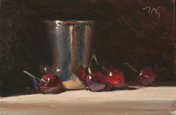 daily painting titled Cherries and silver cup