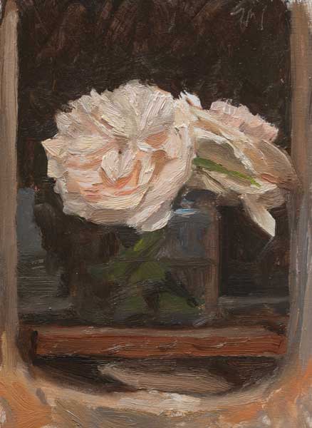 daily painting titled Roses on a window sill