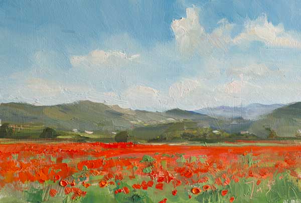 daily painting titled Paysage au coquelicots