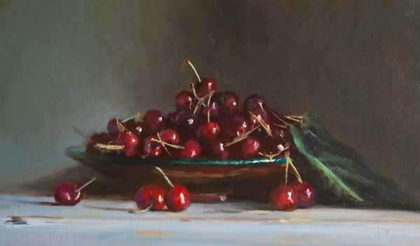 daily painting titled Still life with cherries