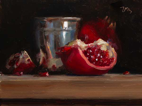 daily painting titled Pomegranates and silver cup