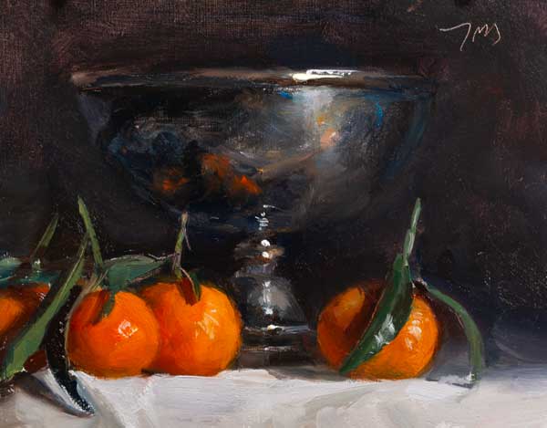 daily painting titled Clementines and silver bowl