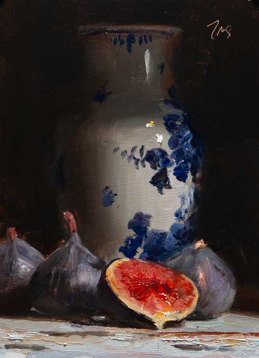 Daily painting of Figs and Delft vase