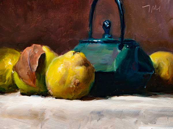 Daily painting of Quinces and Japanese teapot