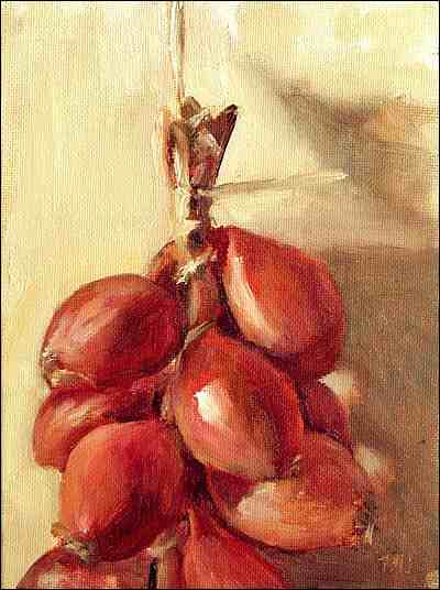 daily painting titled Shallots on a String