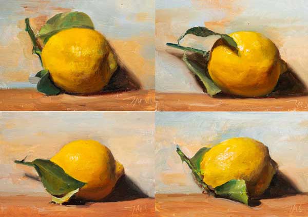 daily painting titled Four lemon paintings