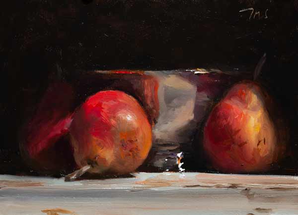 daily painting titled Pears and silver bowl