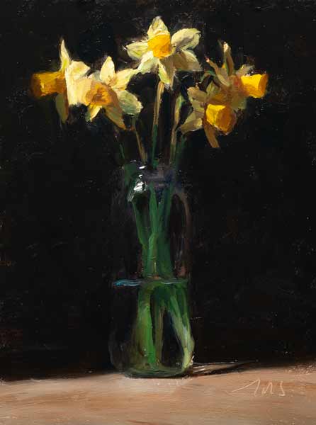 daily painting titled Jonquils in a spice jar