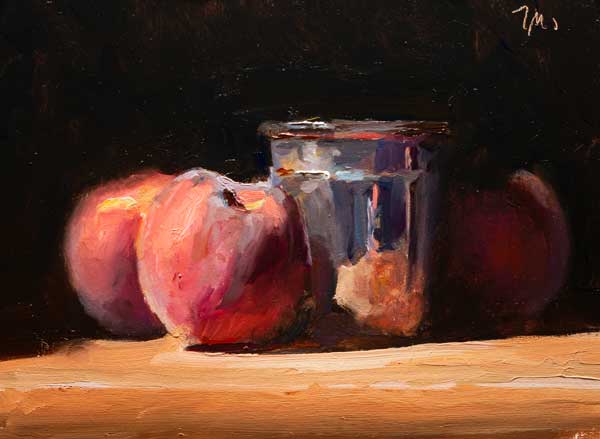 daily painting titled Peaches and Silver cup