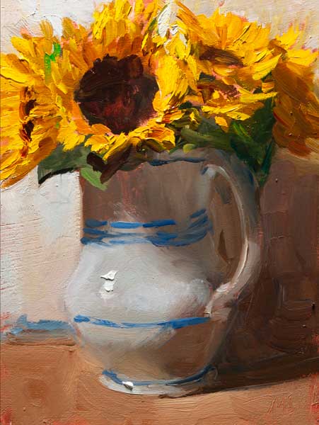 daily painting titled Sunflowers in a Spanish jug
