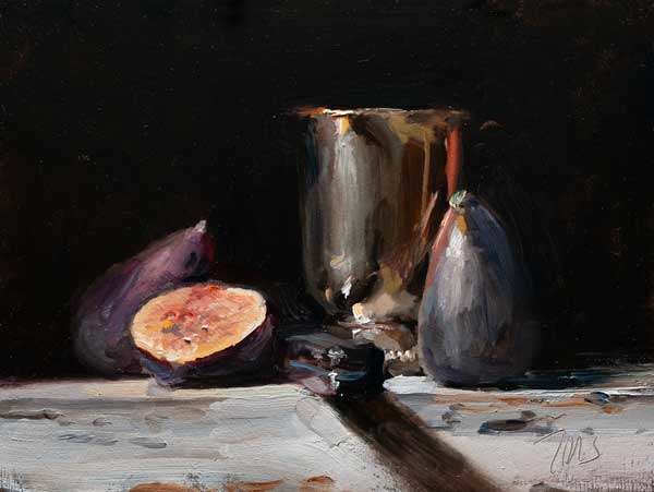 daily painting titled Figs and silver goblet