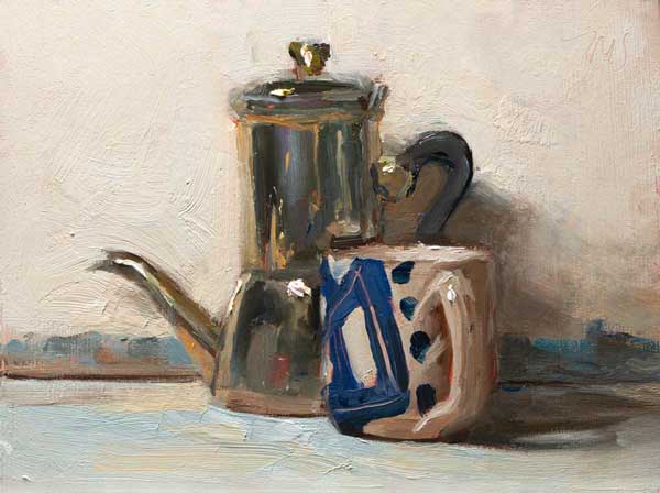 daily painting titled Coffee pot and mug
