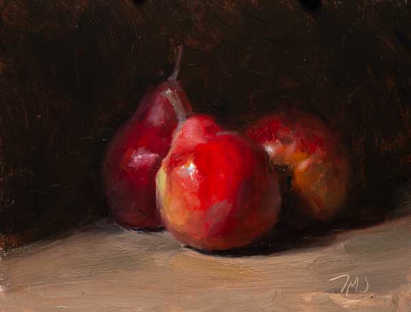 daily painting titled Three red pears