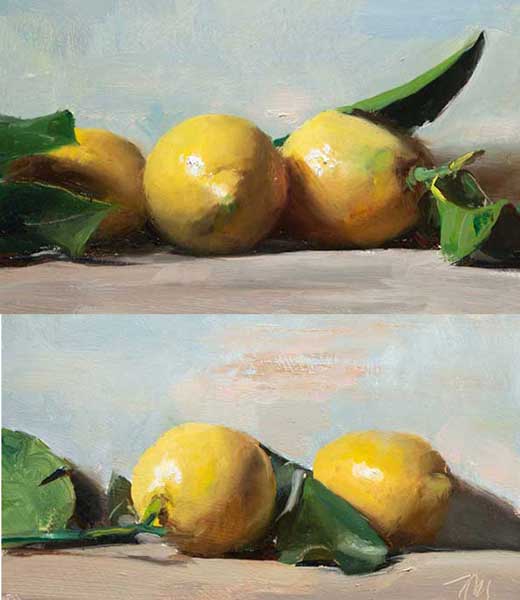daily painting titled Two paintings of lemons