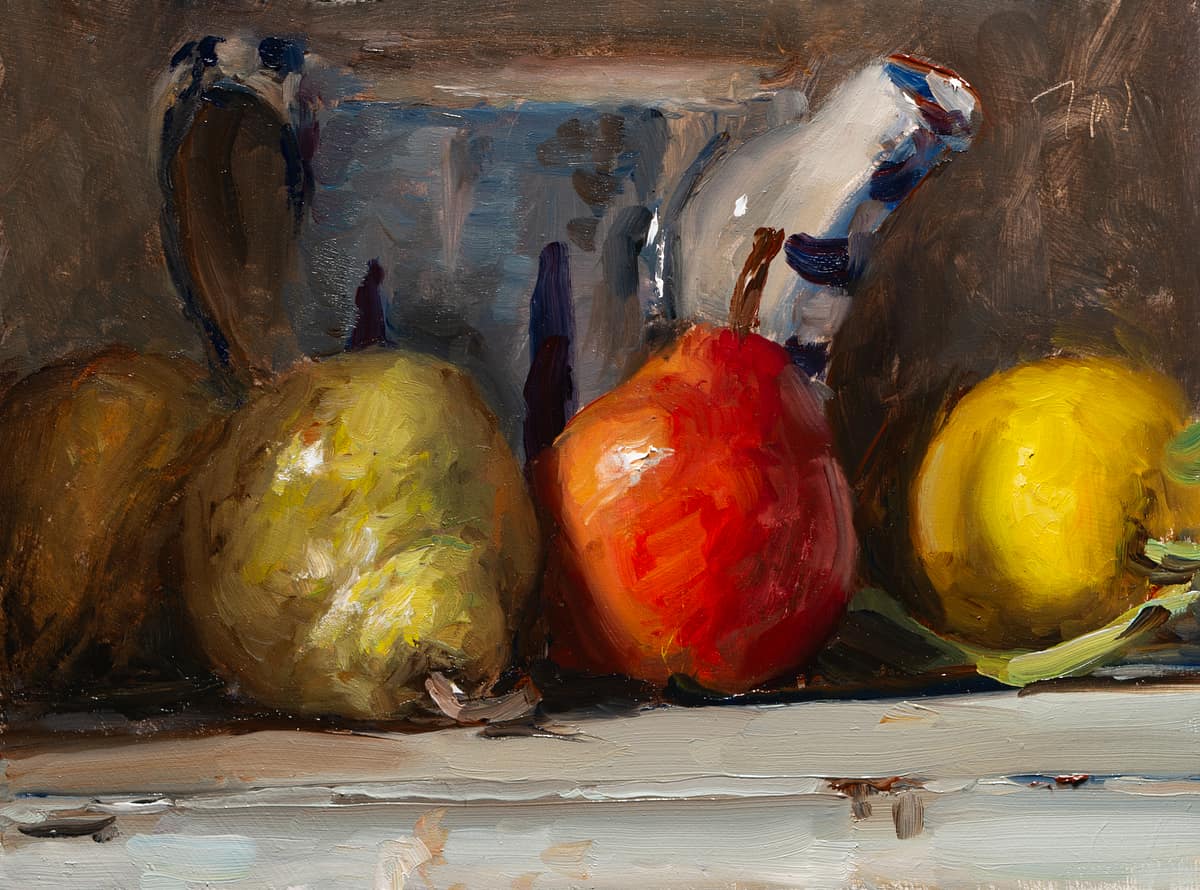 Still life with pears and teapot