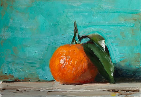 Clementine with blue-green background, painted 31 March 2026