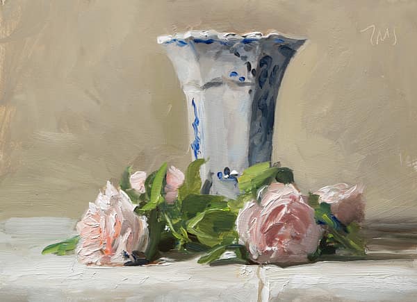 Delft vase and roses, painted 14 June 2026