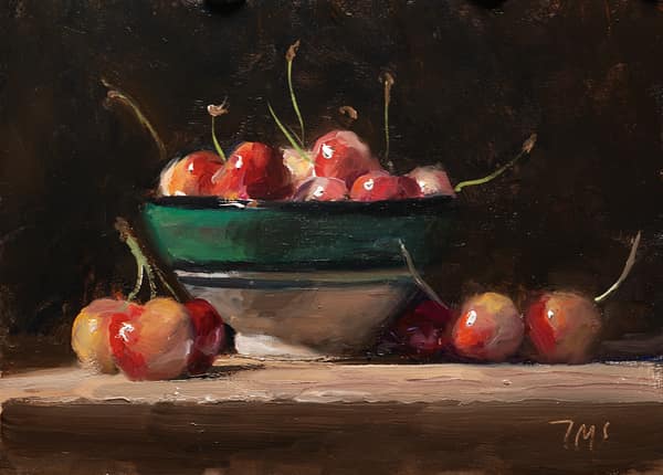 A bowl of cherries, painted 24 June 2026