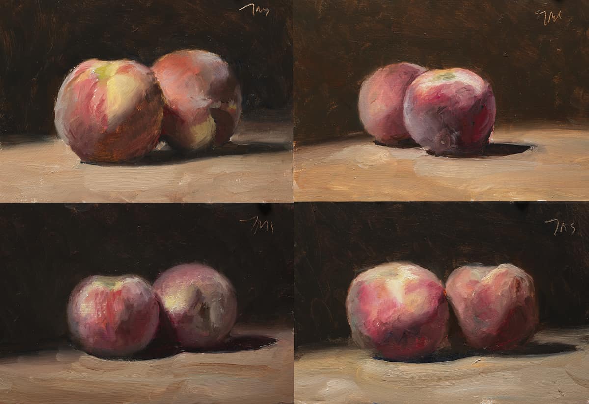 Four paintings of peaches
