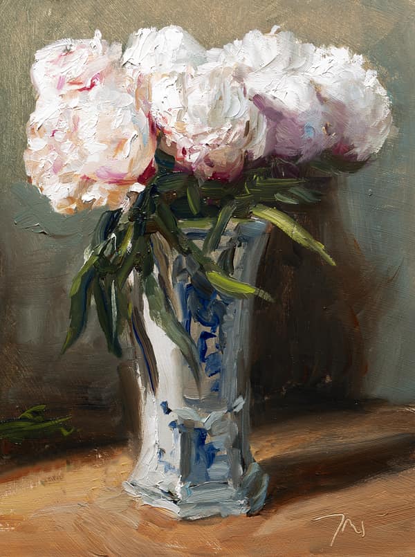 Peonies in a Delft vase, painted  7 July 2026