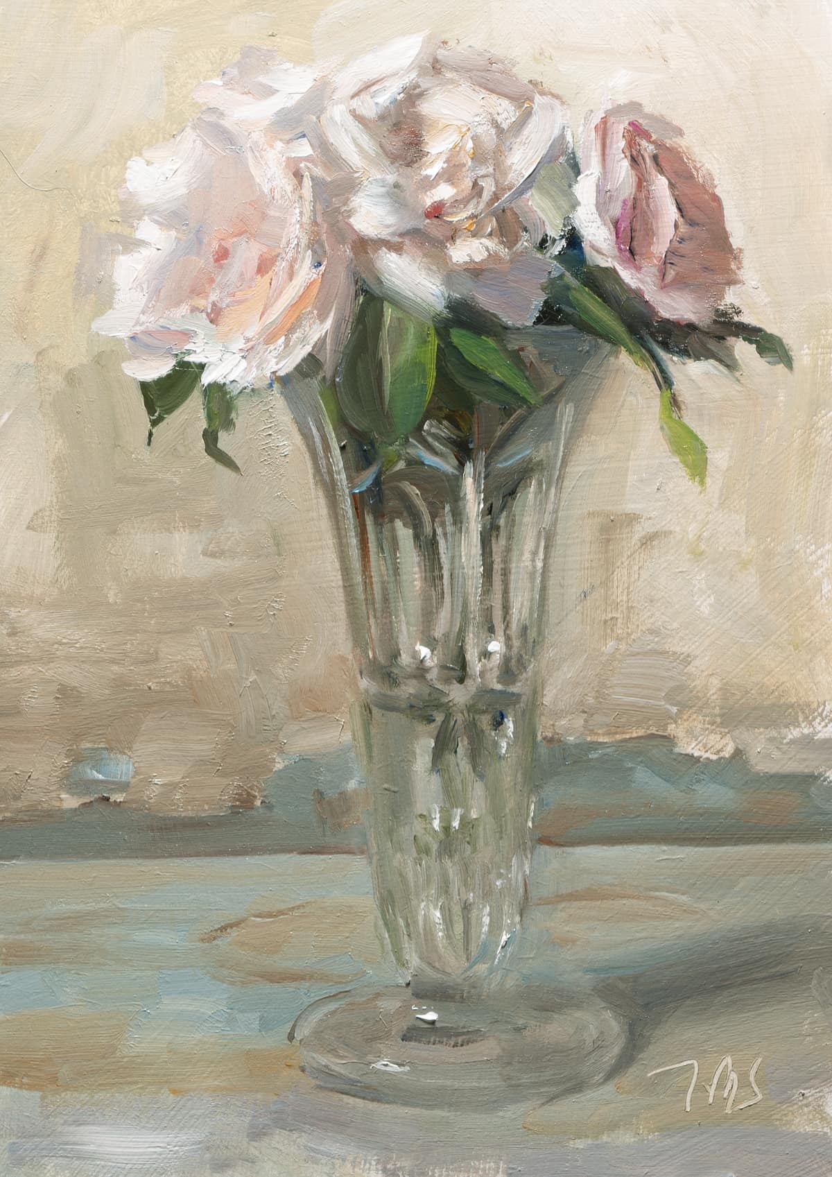 Daily painting: Roses in a cut glass vase