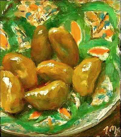 daily painting titled Olives in a Moroccan Bowl