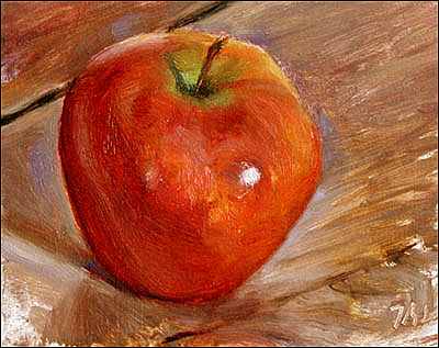 daily painting titled Apple on an Oak Dresser
