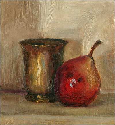 daily painting titled Pear and Brass Cup
