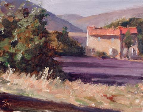 daily painting titled House and Lavender fields, Evening