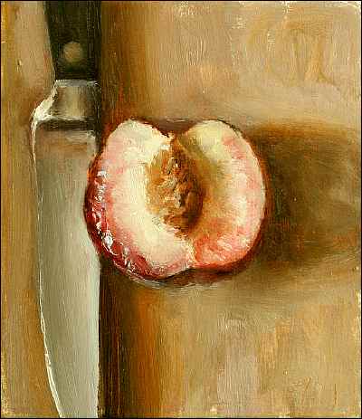 daily painting titled White Peach Half and Knife