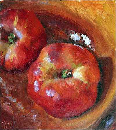 daily painting titled Flat Peaches in a Provencal Bowl