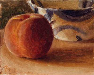 daily painting titled Peach and Blue Bowl