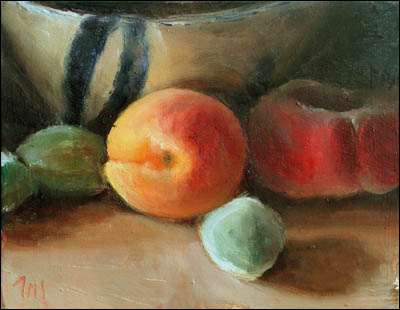 daily painting titled Apricot, Peach and Almonds