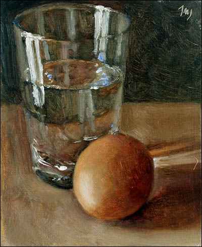 daily painting titled Egg with Glass of Water