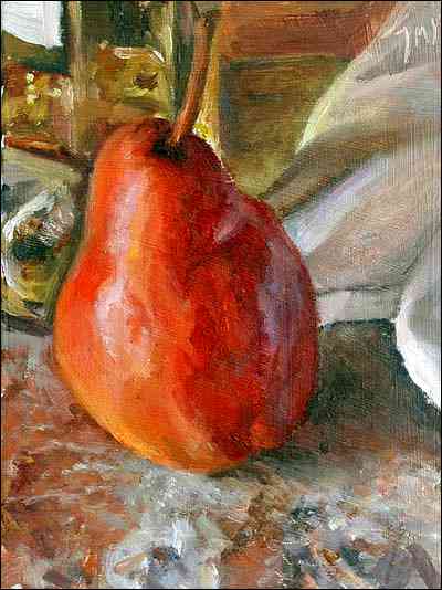 daily painting titled Red Pear with Beaumes de Venise