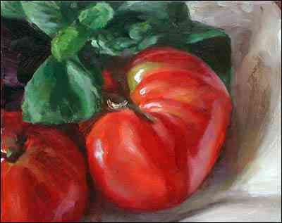 daily painting titled Tomatoes and Basil