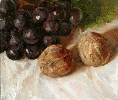 daily painting titled Black Grapes and Fresh Walnuts