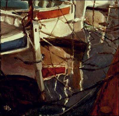 daily painting titled Fishing Boats in Cassis Harbour