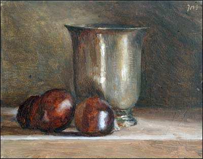 daily painting titled Goblet and Sweet Chestnuts