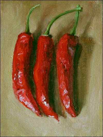 daily painting titled Three Red Chillies