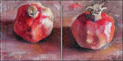 daily painting titled Pomegranites (Diptych)