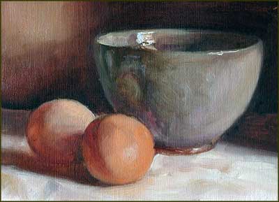 daily painting titled Still Life with Eggs and a Grey Bowl