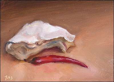 daily painting titled Chilli and Oyster Shell