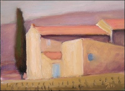 daily painting titled House with Cyprus Tree